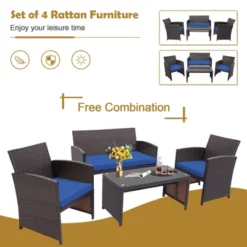 Tangkula 4PCS Outdoor Patio Furniture Sets Weather-Resistant Rattan Sofas W/ Soft Cushion Navy -Crosley Shop GUEST 84d57adf 4865 4192 afe9 8f35b603ed1a