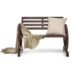 Costway Outdoor Wooden Wagon Wheel Garden Bench 2-Person Slatted Seat Armrests Rustic -Crosley Shop GUEST 85bdacd8 4f4a 4b81 b13f 412c40db2119