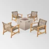 Augusta 5pc Wood & Wicker Club Chairs & Fire Pit Set - Natural/Gray/Light Gray - Christopher Knight Home -Crosley Shop GUEST 85e69ae3 a5b2 4ead 9dda e0a751c6755f