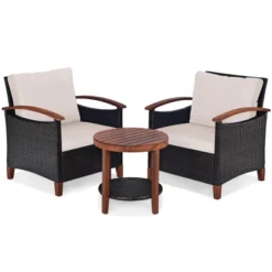 Tangkula 3-Piece Patio Rattan Bistro Set Acacia Wood Frame Sofa And Side Table -Crosley Shop GUEST 86c8607f 9aab 4bcc a39d 1a649476e90d