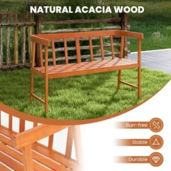 Costway Patio Acacia Wood Bench 2-Person Slatted Seat Backrest 800 Lbs Natural Outdoor -Crosley Shop GUEST 87106a5b 8ae1 48ed 84d0 1a1dadbe1106