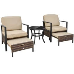 Costway 5PCS Patio Wicker Conversation Set Space Saving Cushions Chairs With Ottomans Table -Crosley Shop GUEST 884cfc46 d644 4804 af2d 2143abd19473