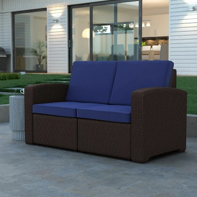 Emma And Oliver Faux Rattan Loveseat With All-Weather Cushions 3 Emma And Oliver Faux Rattan Loveseat With All-Weather Cushions