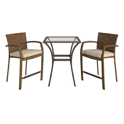 3pc Lakewood Ranch Steel Woven Wicker Outdoor High Top Bistro Patio Furniture Set With Cushions Brown - Room & Joy 3 3pc Lakewood Ranch Steel Woven Wicker Outdoor High Top Bistro Patio Furniture Set With Cushions Brown - Room & Joy
