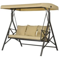 Outsunny 3-Seat Patio Swing Chair, Outdoor Canopy Swing Glider With Cushion With 3 Throw Pillows & Adjustable Shade For Porch, Khaki 9 Outsunny 3-Seat Patio Swing Chair, Outdoor Canopy Swing Glider With Cushion With 3 Throw Pillows & Adjustable Shade For Porch, Khaki -Crosley Shop GUEST 88d282e2 9b96 4c31 8e7f 2e353b44dbf6