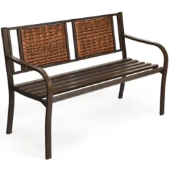 Costway Patio Garden Bench Steel Frame Rattan Backrest Park Yard Outdoor Porch Furniture -Crosley Shop GUEST 88e656bd 906d 4adb b56e de11746bc438