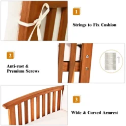 Costway 4PCS Patio Solid Wood Furniture Set Conversation Coffee Table W/White Cushion -Crosley Shop GUEST 89864d75 cf94 4b86 806e afc038533814