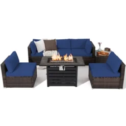 Tangkula 7PCS Patio Rattan Furniture Set 42" Fire Pit Table W/ Cover Cushioned -Crosley Shop GUEST 898c36db ff22 4ea1 bdb9 99b5d768673d