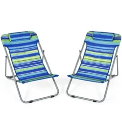 Costway Set Of 2 Beach Chair Portable 3-Position Lounge Chair W/ Headrest BlueGreenOrange -Crosley Shop GUEST 8992b3a7 151d 4907 813f a8ebc48bed60