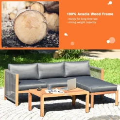 Costway 3PCS Patio Sofa Furniture Set Thick Cushion Acacia Wood -Crosley Shop GUEST 8a45470c 4c24 4817 a674 8577da6d65b1