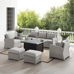 Bradenton 6pc Outdoor Wicker Sofa And Arm Chair Seating Set With Dante Fire Table And 2 Ottomans - Gray/Gray - Crosley -Crosley Shop GUEST 8ae53278 fad2 43ad 9bd6 17079a4e9c5d