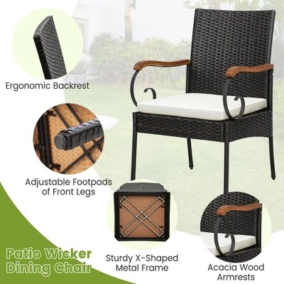 Costway 7PCS Patio Wicker Dining Set Acacia Wood Armrests Table With Detachable Cushions &Umbrella Hole 7 Costway 7PCS Patio Wicker Dining Set Acacia Wood Armrests Table With Detachable Cushions &Umbrella Hole - Image 5