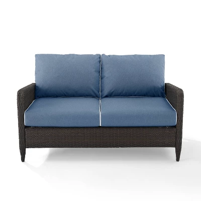 Kiawah Outdoor Wicker Loveseat Blue - Crosley 3 Kiawah Outdoor Wicker Loveseat Blue - Crosley