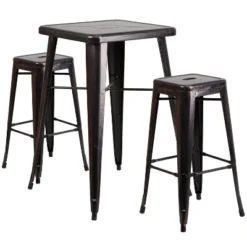 Flash Furniture Commercial Grade 23.75" Square Metal Indoor-Outdoor Bar Table Set With 2 Square Seat Backless Stools -Crosley Shop GUEST 8d0edeec ef4e 49b0 9072 15fb0c2603e6