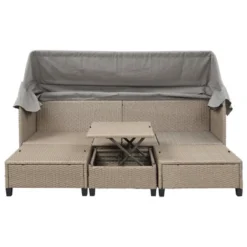 4pc Outdoor Adjustable Wicker Sectional Set With Canopy & Table - GODEER -Crosley Shop GUEST 8dbbe533 d24f 4be9 bf0d d5689591d78f