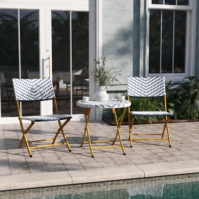 Emma And Oliver Three Piece Folding French Bistro Set In PE Rattan With Metal Frames For Indoor And Outdoor Use 3 Emma And Oliver Three Piece Folding French Bistro Set In PE Rattan With Metal Frames For Indoor And Outdoor Use