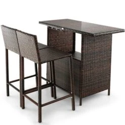 Costway Patio 3PCS Wicker Bar Set Height Table Two Stools With 3 Rows Stemware Racks Garden -Crosley Shop GUEST 8ea69f34 2a3b 420a bc9e 4104e6b5588a