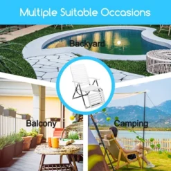 Costway Patio PP Chaise Lounge Folding Reclining Chair 7-Level Backrest Footrest White -Crosley Shop GUEST 8f0e97dd 2cfb 4125 a0c8 8956751afd92