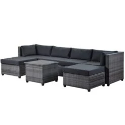 7pc Outdoor Set With Rattan Sofa & Cushions - Gray - GODEER 21 7pc Outdoor Set With Rattan Sofa & Cushions - Gray - GODEER -Crosley Shop GUEST 8f292334 9743 4a87 8dda 709fc0392641