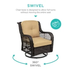 Best Choice Products 3-Piece Patio Wicker Bistro Furniture Set W/ 2 Cushioned Swivel Rocking Chairs, Side Table