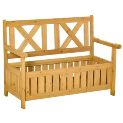 Outsunny 29 Gallon Garden Storage Bench With Wooden Frame, Large Entryway Deck Box W/ Unique X-Shape Back, Louvered Side Panels For Patio, Garden, Deck, Porch & Balcony -Crosley Shop GUEST 8fe60982 68d8 4f02 93fa 857170a02b17