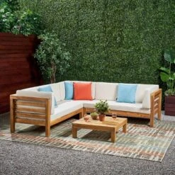Oana 4pc Acacia Wood Patio Sectional Chat Set W/ Cushions - Christopher Knight Home -Crosley Shop GUEST 90118a0a d0b3 42a8 829e 401045559b3e