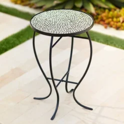 Teal Island Designs Modern Black Round Outdoor Accent Side Tables 14" Wide Set Of 2 Free-Form Mosaic Tabletop Front Porch Patio Home House -Crosley Shop GUEST 902cdb5b 37a3 451f 90c6 8de0ef1c61ce