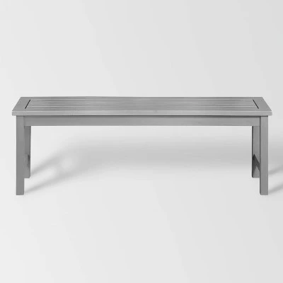 Ravenscroft Modern Boho Acacia Wood Slat Top Outdoor Dining Bench - Gray Wash - Saracina Home 4 Ravenscroft Modern Boho Acacia Wood Slat Top Outdoor Dining Bench - Gray Wash - Saracina Home - Image 2