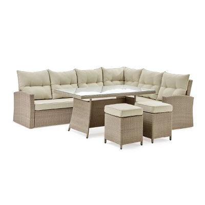 Canaan 4pc All Weather Wicker Outdoor Deep Seat Dining Sectional Set Cream - Alaterre Furniture 4 Canaan 4pc All Weather Wicker Outdoor Deep Seat Dining Sectional Set Cream - Alaterre Furniture - Image 2