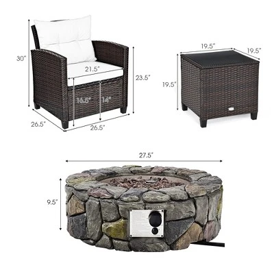 Costway 7PCS Patio Wicker Furniture Set Gas Fire Pit Sofa Side Table Cushioned 4 Costway 7PCS Patio Wicker Furniture Set Gas Fire Pit Sofa Side Table Cushioned - Image 2