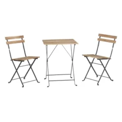 Folding Patio Bistro Set – 3-Piece Acacia Wood And Steel Café Table And Chairs For Porch, Deck, Garden, Or Balcony Furniture By Lavish Home (Brown) -Crosley Shop GUEST 9292112d 5873 4fd3 a143 3d43c15928df