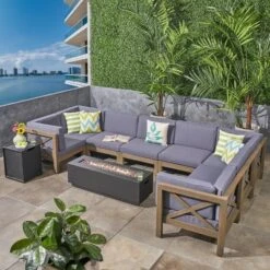 Thasos 10pc Acacia U-Shaped Farmhouse Sectional Sofa Set With Fire Pit - Gray - Christopher Knight Home 11 Thasos 10pc Acacia U-Shaped Farmhouse Sectional Sofa Set With Fire Pit - Gray - Christopher Knight Home -Crosley Shop GUEST 946ae1e4 be2d 4ee6 996d e52f97d86b38