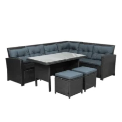 6pc Wicker Patio Conversation Set With Glass Table Ottomans & Cushions - Black/Dark Gray - GODEER 22 6pc Wicker Patio Conversation Set With Glass Table Ottomans & Cushions - Black/Dark Gray - GODEER -Crosley Shop GUEST 947984c7 2368 4ed8 b229 9c55e0b419ec