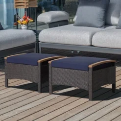 Costway Set Of 2 Patio Rattan Ottoman Footrest Cushions Wooden Handle Off WhiteBrownRedNavy -Crosley Shop GUEST 95571d5c 7b3e 457b 8426 3317d743bfb2