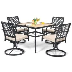 Costway 5PCS Patio Dining Set Square Table 4 Swivel Chair Rocker Cushioned Deck -Crosley Shop GUEST 9592681b a51f 475b a50b ecd491e24417