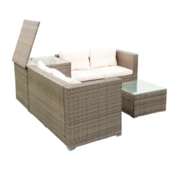 4pc Wicker Patio Seating Set With Cushions - Gray/Beige - GODEER -Crosley Shop GUEST 9671c572 8de5 4c64 8968 78122a666da3 1