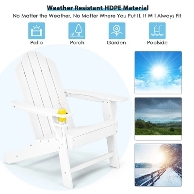 Costway 2PCS Patio Adirondack Chair Side Table Set Weather Resistant Cup Holder 6 Costway 2PCS Patio Adirondack Chair Side Table Set Weather Resistant Cup Holder - Image 4