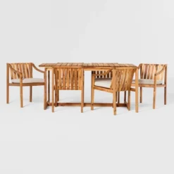 7pc Modern Slatted Wood Outdoor Dining Set - Saracina Home -Crosley Shop GUEST 97b97aff 19ee 4550 9126 93ae4bc68f53