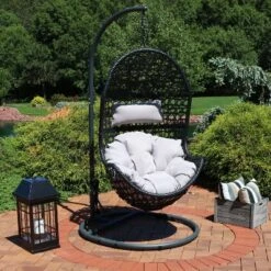 Sunnydaze Decor Sunnydaze Outdoor Resin Wicker Patio Cordelia Hanging Basket Egg Chair Swing With Cushion, Headrest, And Steel Stand Set- 3pc 20 Sunnydaze Decor Sunnydaze Outdoor Resin Wicker Patio Cordelia Hanging Basket Egg Chair Swing With Cushion, Headrest, And Steel Stand Set- 3pc -Crosley Shop GUEST 9826f059 7474 484e a64a 071fd3b1aa05