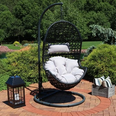 Sunnydaze Decor Sunnydaze Outdoor Resin Wicker Patio Cordelia Hanging Basket Egg Chair Swing With Cushion, Headrest, And Steel Stand Set- 3pc 9 Sunnydaze Decor Sunnydaze Outdoor Resin Wicker Patio Cordelia Hanging Basket Egg Chair Swing With Cushion, Headrest, And Steel Stand Set- 3pc - Image 7