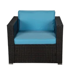 4pc Outdoor Wicker Conversation Set With Cushions - Blue/Brown - GODEER -Crosley Shop GUEST 98763457 4e3f 469c b140 41dc7efadc1b 1