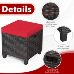 Costway 2PCS Patio Rattan Ottoman Cushioned Seat Foot Rest Coffee Table Red -Crosley Shop GUEST 98d4faaf 59d5 4ebb 80c8 52d9da4a6c8c