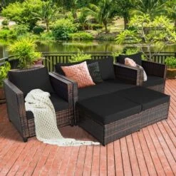 Costway 5PCS Patio Rattan Furniture Set Loveseat Sofa Ottoman Cushioned RedWhite -Crosley Shop GUEST 9b33ed2c e015 47b2 85d4 74924337702e