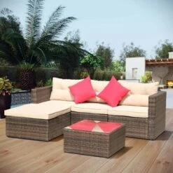 5pc Wicker Patio Sectional Seating Set With Shallow Cushions - Brown - GODEER -Crosley Shop GUEST 9b41661e 0676 41aa b9af 3e2c13be24fe