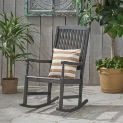 Arcadia Acacia Wood Rocking Chair Dark Gray - Christopher Knight Home