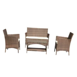 4pc Rattan Wicker Outdoor Lounge Chair With Cushions - Brown/Beige - GODEER -Crosley Shop GUEST 9c455389 3826 4783 b4a5 00afd9e31bd8