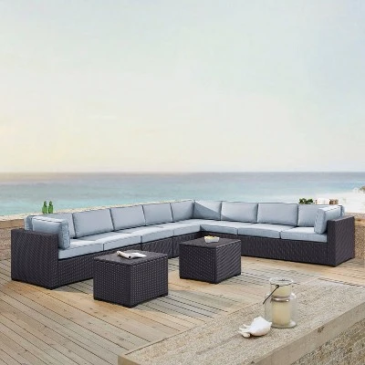 Biscayne 7pc Outdoor Wicker Sectional Set With 2 Coffee Tables - Sangria - Crosley 3 Biscayne 7pc Outdoor Wicker Sectional Set With 2 Coffee Tables - Sangria - Crosley