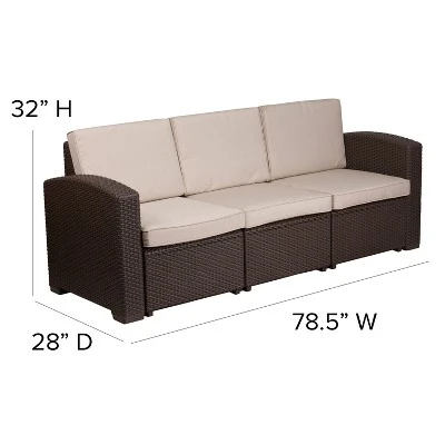 Flash Furniture Chocolate Brown Faux Rattan Sofa With All-Weather Beige Cushions 5 Flash Furniture Chocolate Brown Faux Rattan Sofa With All-Weather Beige Cushions - Image 3