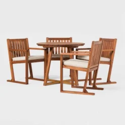 Saracina Home 5pc Modern Slatted Acacia Outdoor Dining Set With Round Table -Crosley Shop GUEST 9d726d02 3bf0 4f04 9439 6de7c83b7e6c