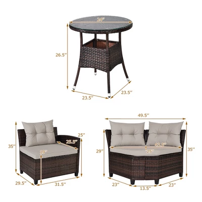 Costway 4PCS Outdoor Patio Rattan Furniture Set Cushioned Sofa Table 5 Costway 4PCS Outdoor Patio Rattan Furniture Set Cushioned Sofa Table - Image 3